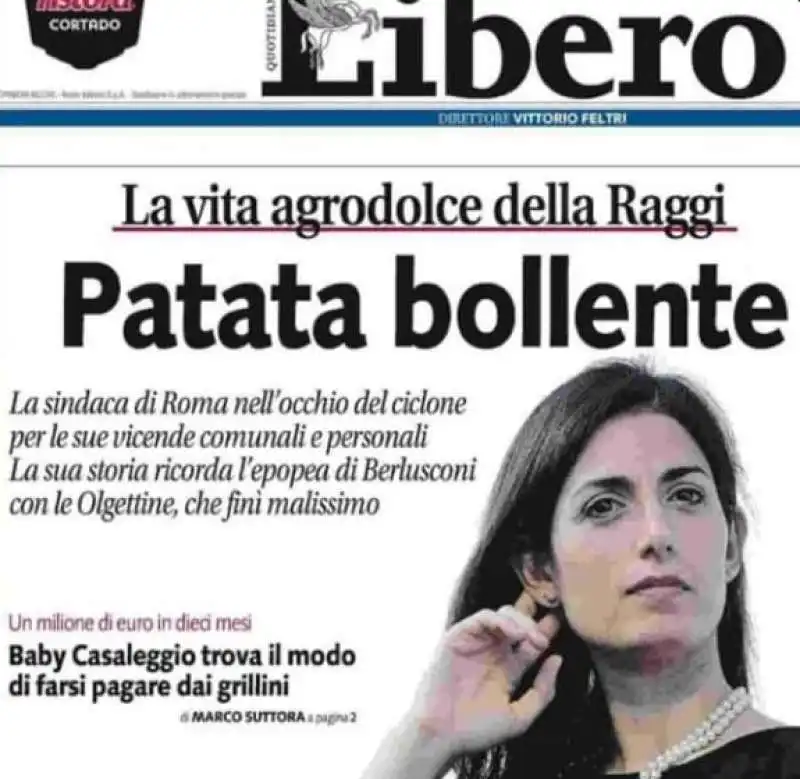 prima pagina di libero virginia raggi patata bollente