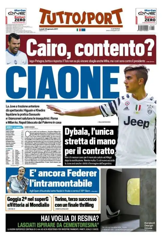 tuttosport 30 gennaio 2017 contro cairo