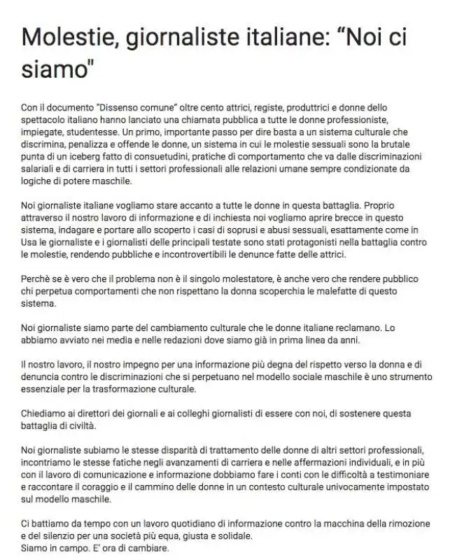 GIORNALISTE ITALIANE CONTRO LE MOLESTIE