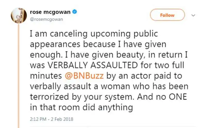 il tweet di rose mcgowan