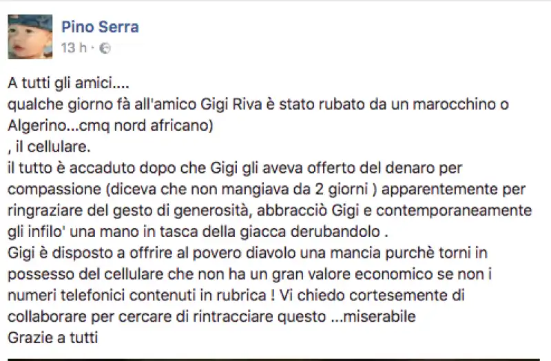 pino serra appello per restituire cellulare a gigi riva