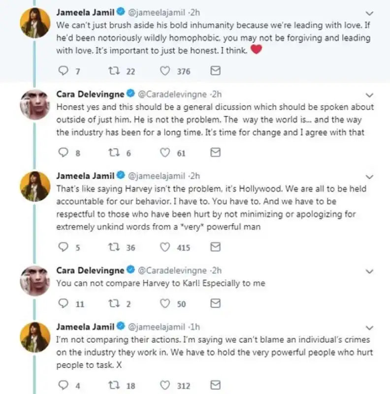 lo scambio di messaggi tra cara delevingne e jameela jamil  2