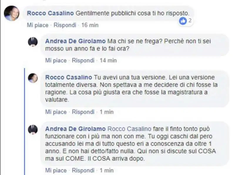 rocco casalino risponde all'ex fidanzato di giulia sarti su facebook