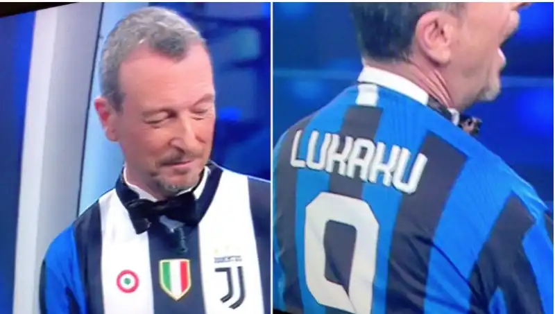 2020sanremo amadeus maglia juve inter 