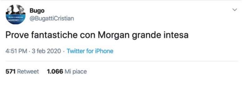 BUGO SU FACEBOOK ELOGIA MORGAN E LA LORO GRANDE INTESA