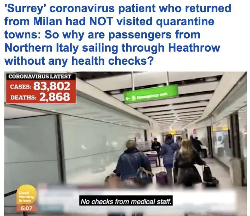 il daily mail e i mancati controlli a heathrow sui voli dall'italia