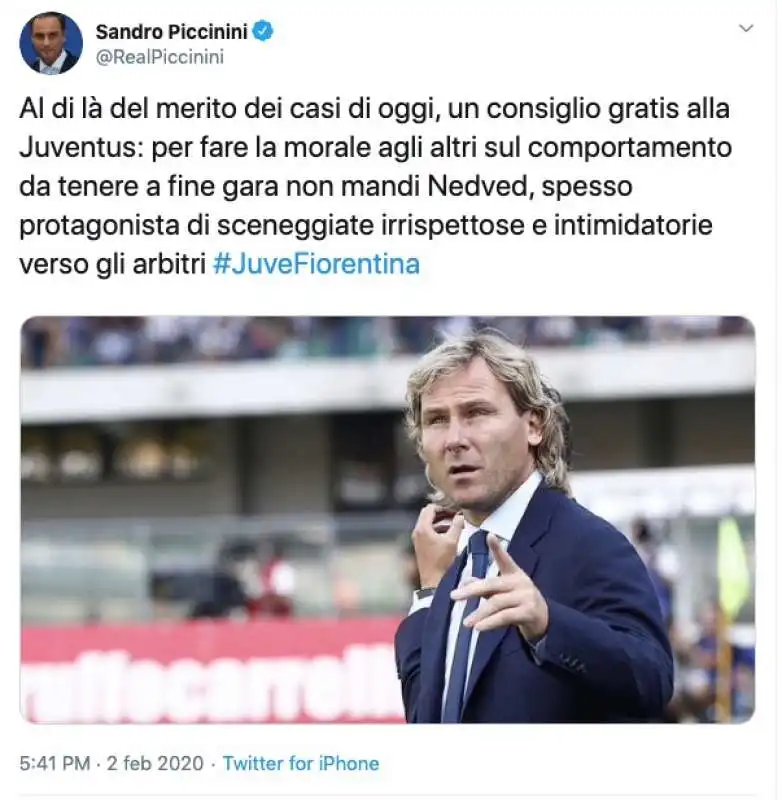 IL TWEET DI SANDRO PICCININI SU NEDVED