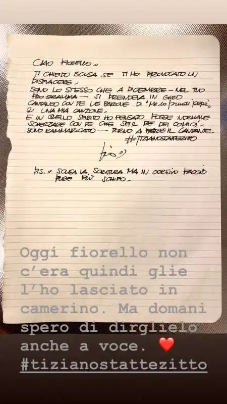 LA LETTERA DI TIZIANO FERRO A FIORELLO