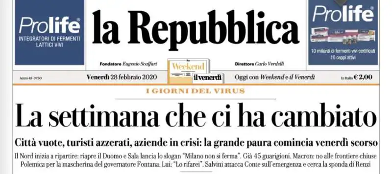 la repubblica   titolo di venerdi' 28 febbraio