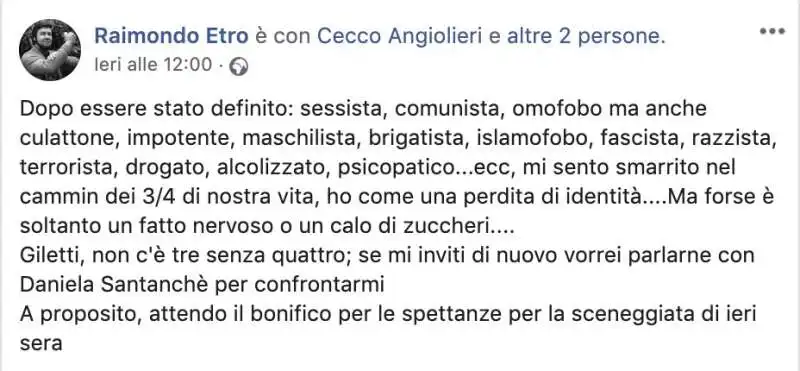 POST DI RAIMONDO ETRO DOPO ESSERE STATO CACCIATO DA GILETTI 1