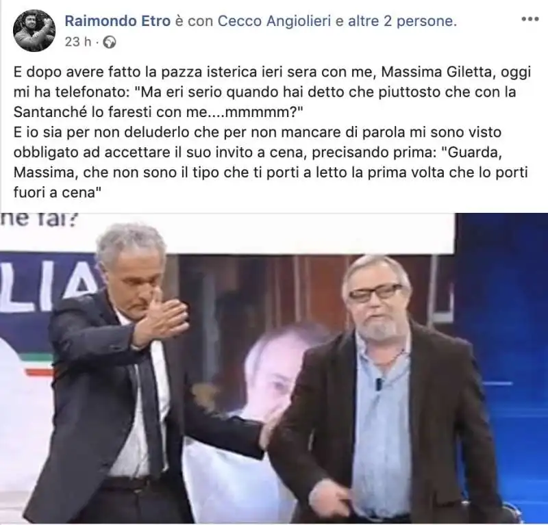 POST DI RAIMONDO ETRO DOPO ESSERE STATO CACCIATO DA GILETTI