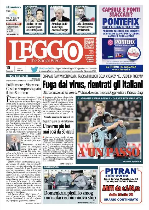 PRIMA PAGINA DI LEGGO DEL 10 FEBBRAIO 2020