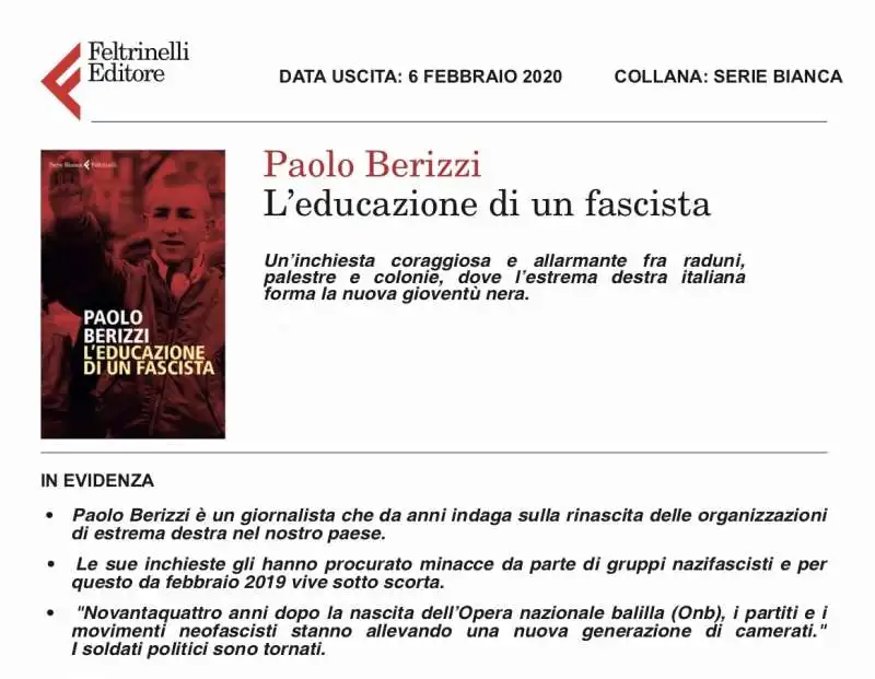 SCHEDA DI L'EDUCAZIONE DI UN FASCISTA DI PAOLO BERIZZI