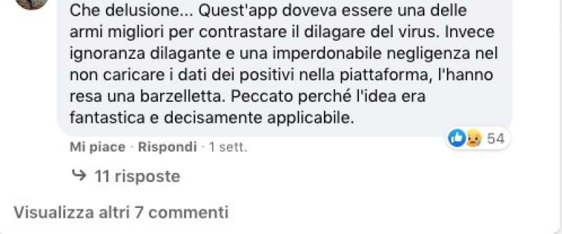 commenti sulla pagina facebook di immuni