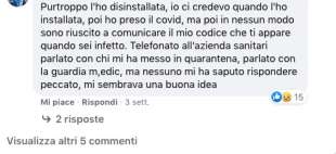 commenti sulla pagina facebook di immuni