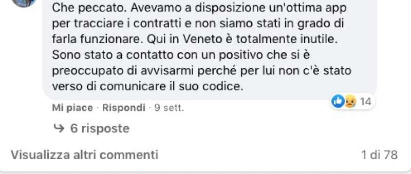 commenti sulla pagina facebook di immuni