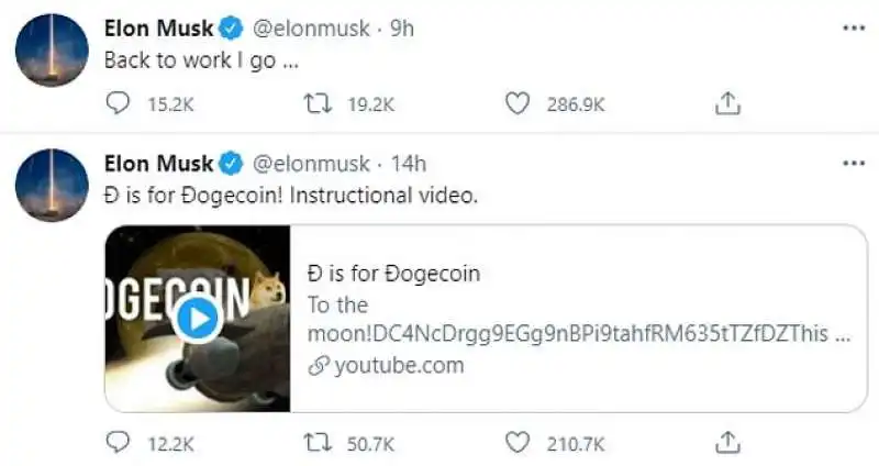 i tweet di elon musk su dogecoin 