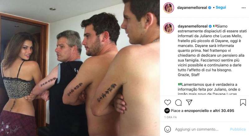 il post su instagram di dayane mello