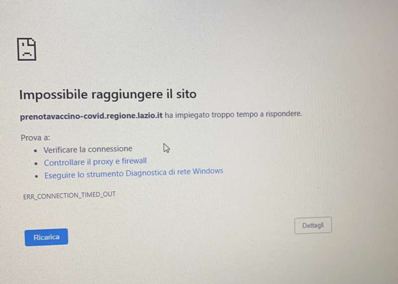 il sito per prenotare il vaccino della regione lazio crasha 2