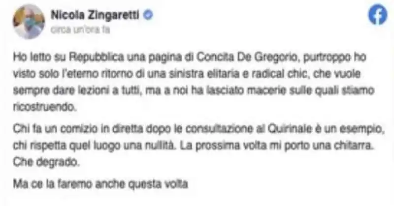 NICOLA ZINGARETTI REPLICA A CONCITA DE GREGORIO