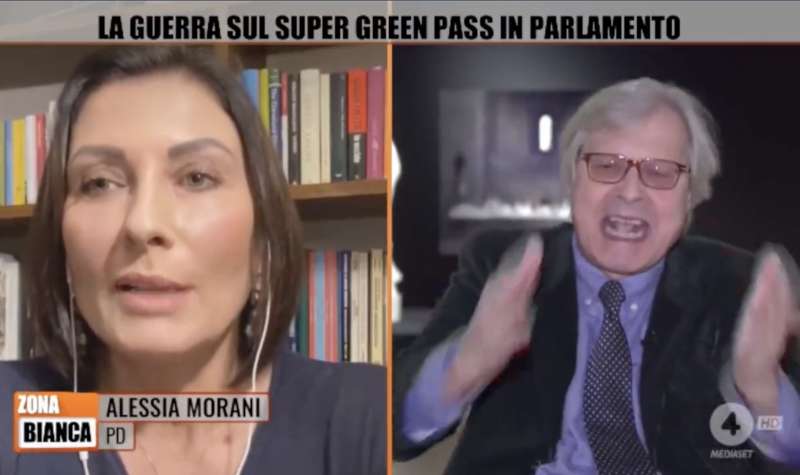 alessia morani vs vittorio sgarbi a zona bianca