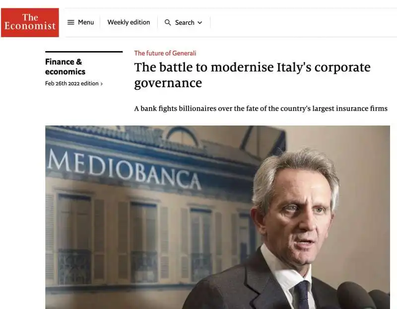 ARTICOLO DELL ECONOMIST SU MEDIOBANCA E GENERALI