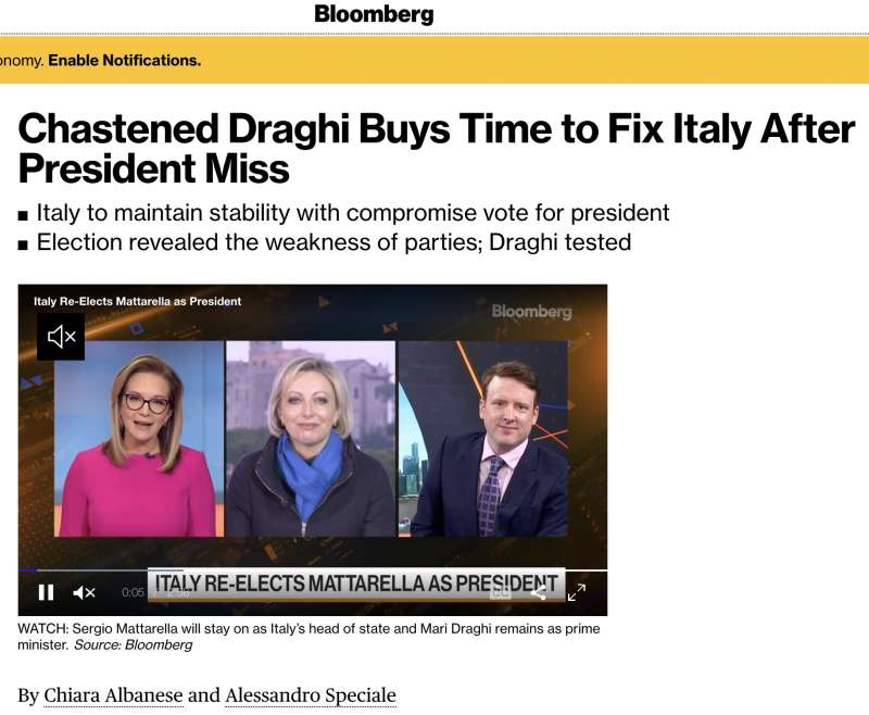 bloomberg draghi castigato sul quirinale