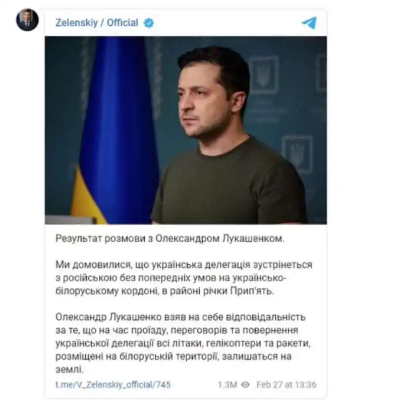 canale telegram di zelensky 