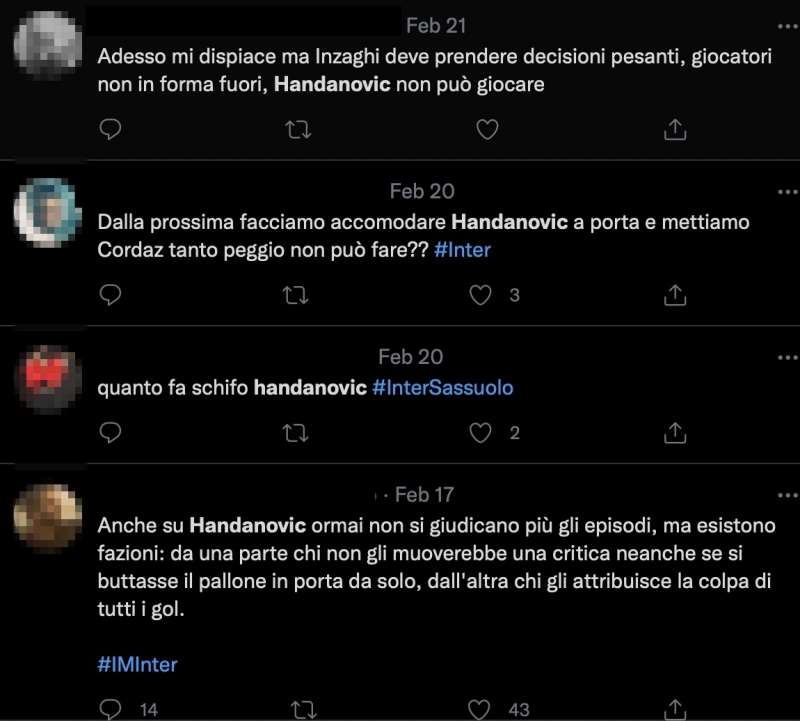 COMMENTI DEI TIFOSI INTER SU TWITTER CONTRO HANDANOVIC E LAUTARO