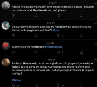 COMMENTI DEI TIFOSI INTER SU TWITTER CONTRO HANDANOVIC E LAUTARO