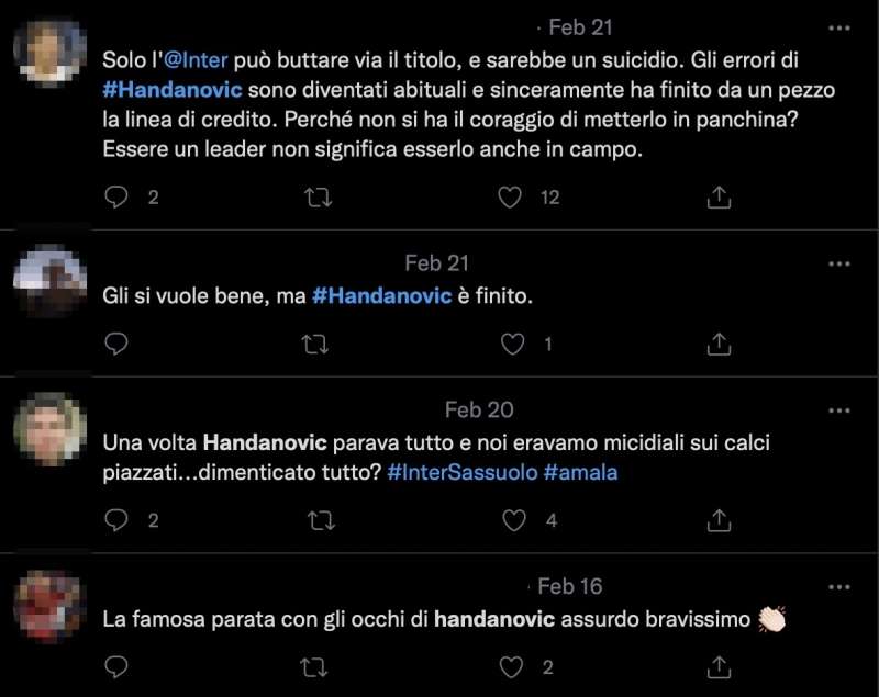 COMMENTI DEI TIFOSI INTER SU TWITTER CONTRO HANDANOVIC E LAUTARO