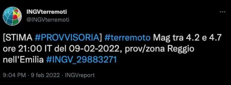 Terremoto a Reggio Emilia il 9 febbraio 2022