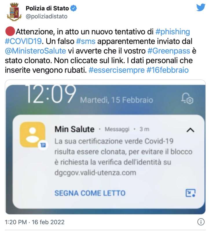 truffa sms green pass clonato