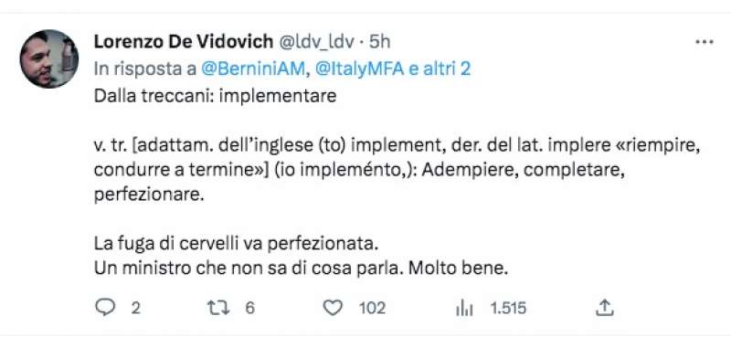 commento al tweet di anna maria bernini sui cervelli in fuga 1