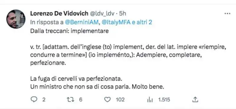 commento al tweet di anna maria bernini sui cervelli in fuga 1