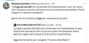 commento al tweet di anna maria bernini sui cervelli in fuga