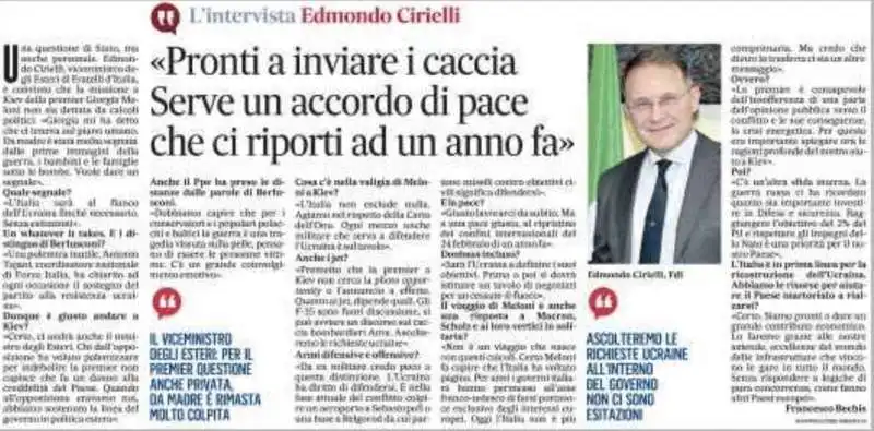 EDMONDO CIRIELLI AL MESSAGGERO - PRONTI A INVIARE I CACCIA