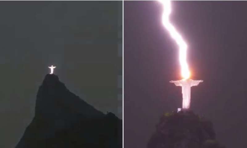 fulmine colpisce il cristo redentore a rio de janeiro 1