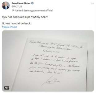 IL MESSAGGIO DI BIDEN SUL LIBRO DEGLI OSPITI DEL PALAZZO PRESIDENZIALE DI KIEV