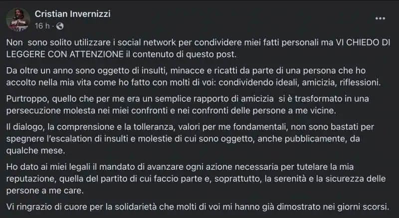 IL POST DI CRISTIAN INVERNIZZI