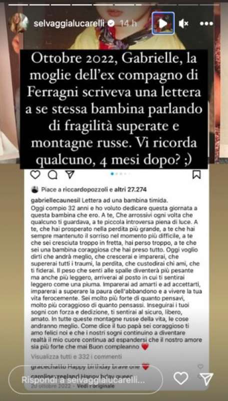 il post di selvaggia lucarelli sul discorso di chiara ferragni