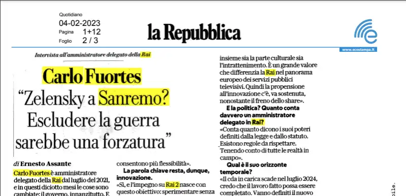 INTERVISTA FUORTES RASSEGNA STAMPA RAI