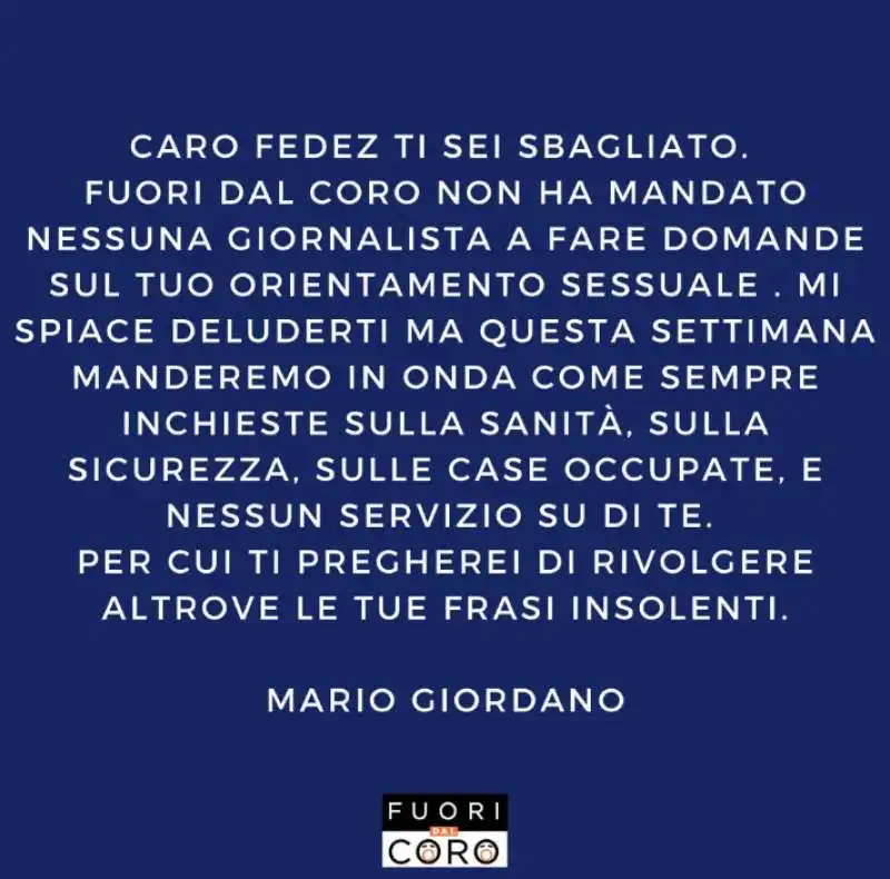 MARIO GIORDANO RISPONDE A FEDEZ 