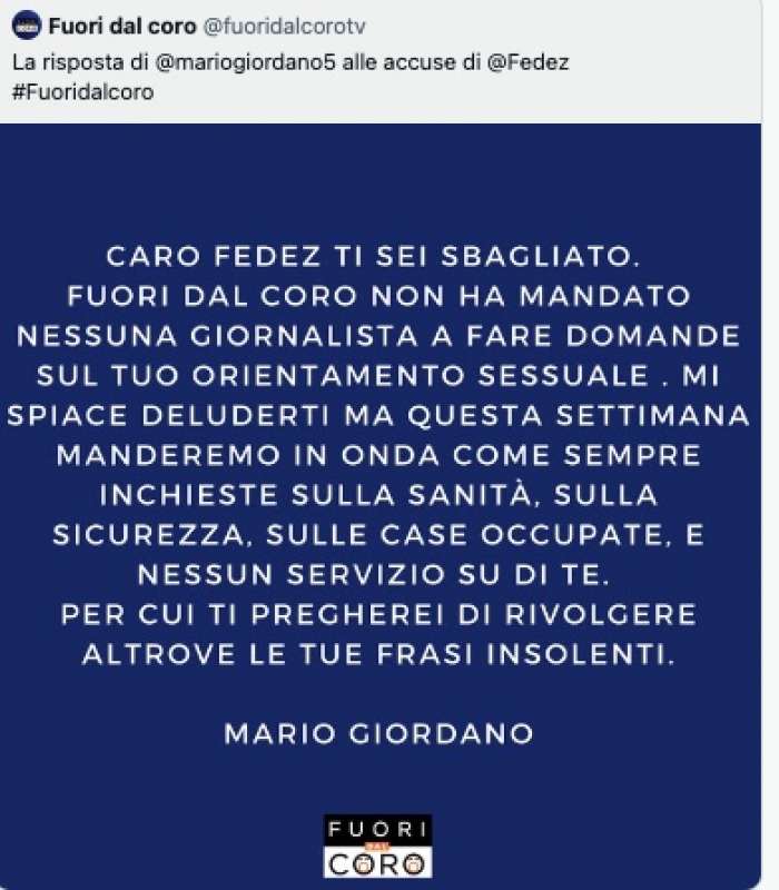 RISPOSTA DI MARIO GIORDANO A FEDEZ