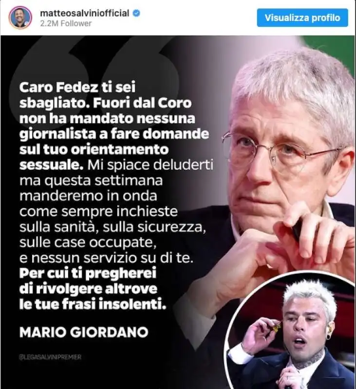 SALVINI DIFENDE MARIO GIORDANO 