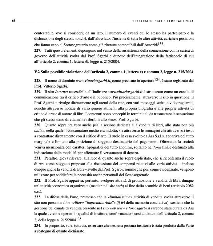 il bollettino dell antitrust sul caso vittorio sgarbi 1