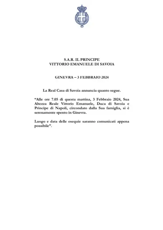 il comunicato della morte di vittorio emanuele di savoia