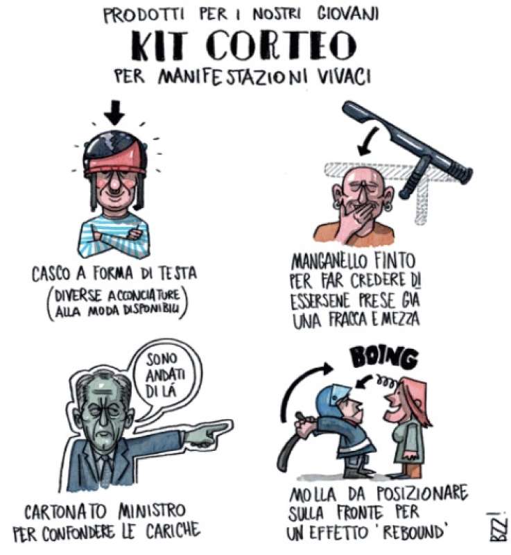 kit corteo per manifestazioni vignetta andrea bozzo per il giornalone la stampa