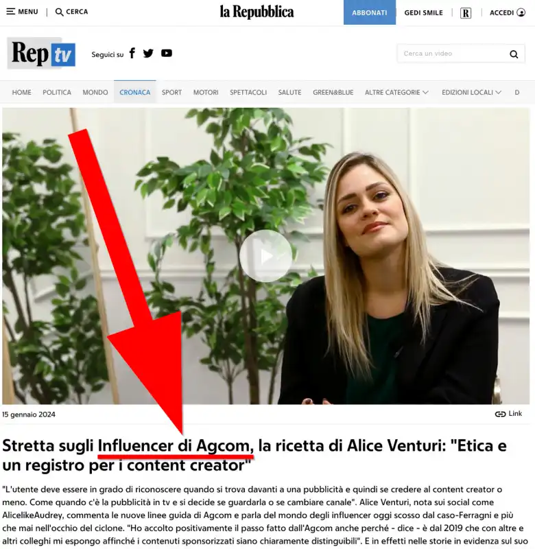 la repubblica influencer di agcom