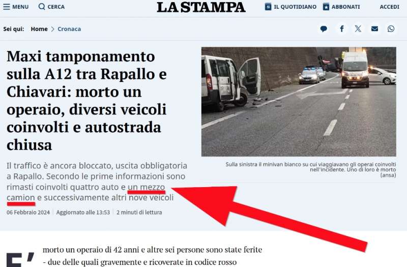 La Stampa, mezzo camion